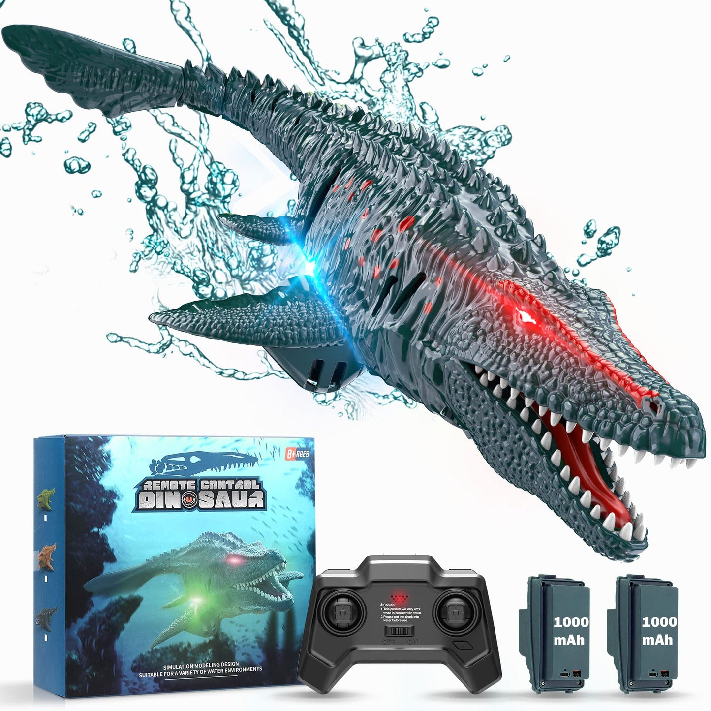 HScopter Remote Control Dinosaur, 2.4G Water Toys RC Boat with LED Lights Module Batteries Boat for Swimming Pool Lake Bathroom Bath Birthday Party Kids Boys Girls - Blue