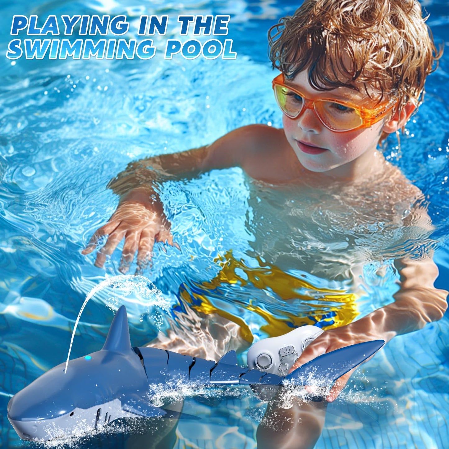 Remote Control Shark Toys for Boys Kids, 1:18 Scale High Simulation Shark for Pool, 2.4Ghz Electric RC Shark Boat Fish Toys with Light & Spray, Toy Shark Gifts for 6 7 8 9 Year olds Kid Boys Girls