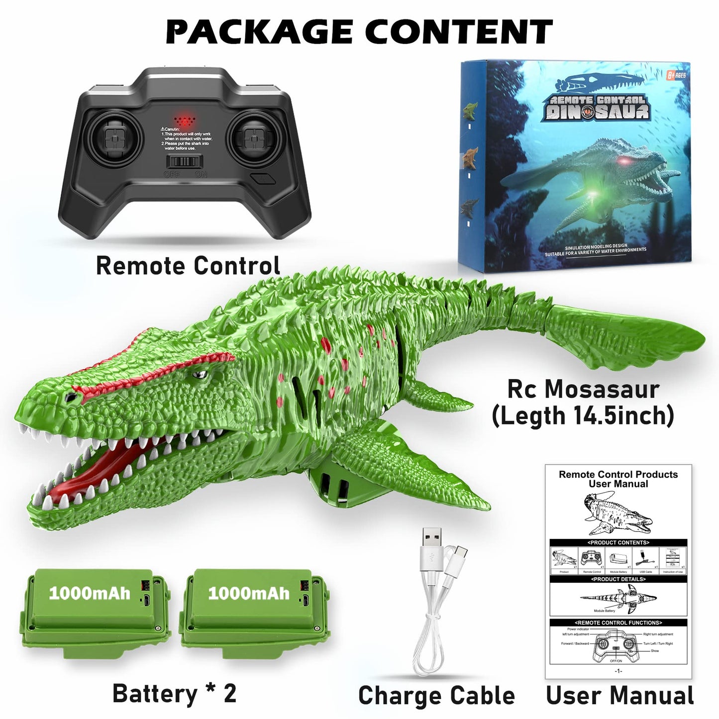 HScopter Remote Control Dinosaur, 2.4G Water Toys RC Boat with LED Lights Module Batteries Boat for Swimming Pool Lake Bathroom Bath Birthday Party Kids Boys Girls - Blue