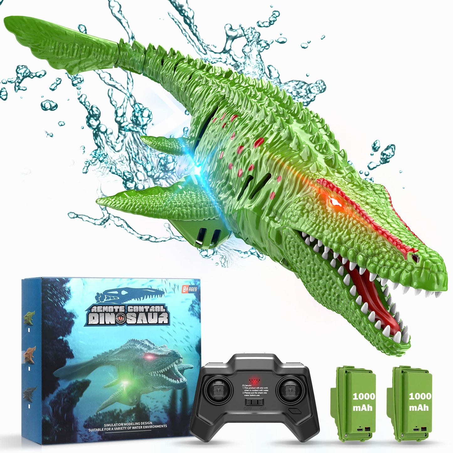 HScopter Remote Control Dinosaur, 2.4G Water Toys RC Boat with LED Lights Module Batteries Boat for Swimming Pool Lake Bathroom Bath Birthday Party Kids Boys Girls - Blue