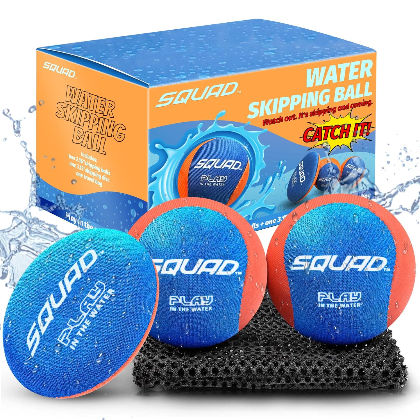 SQUAD Water Skipping Ball Set - Bouncing Water Toys for Beach, Pool, Ocean & Lake - Fun Swim Games for Kids, Teens, Adults & Family - Ideal Summer Gifts for Boys & Girls