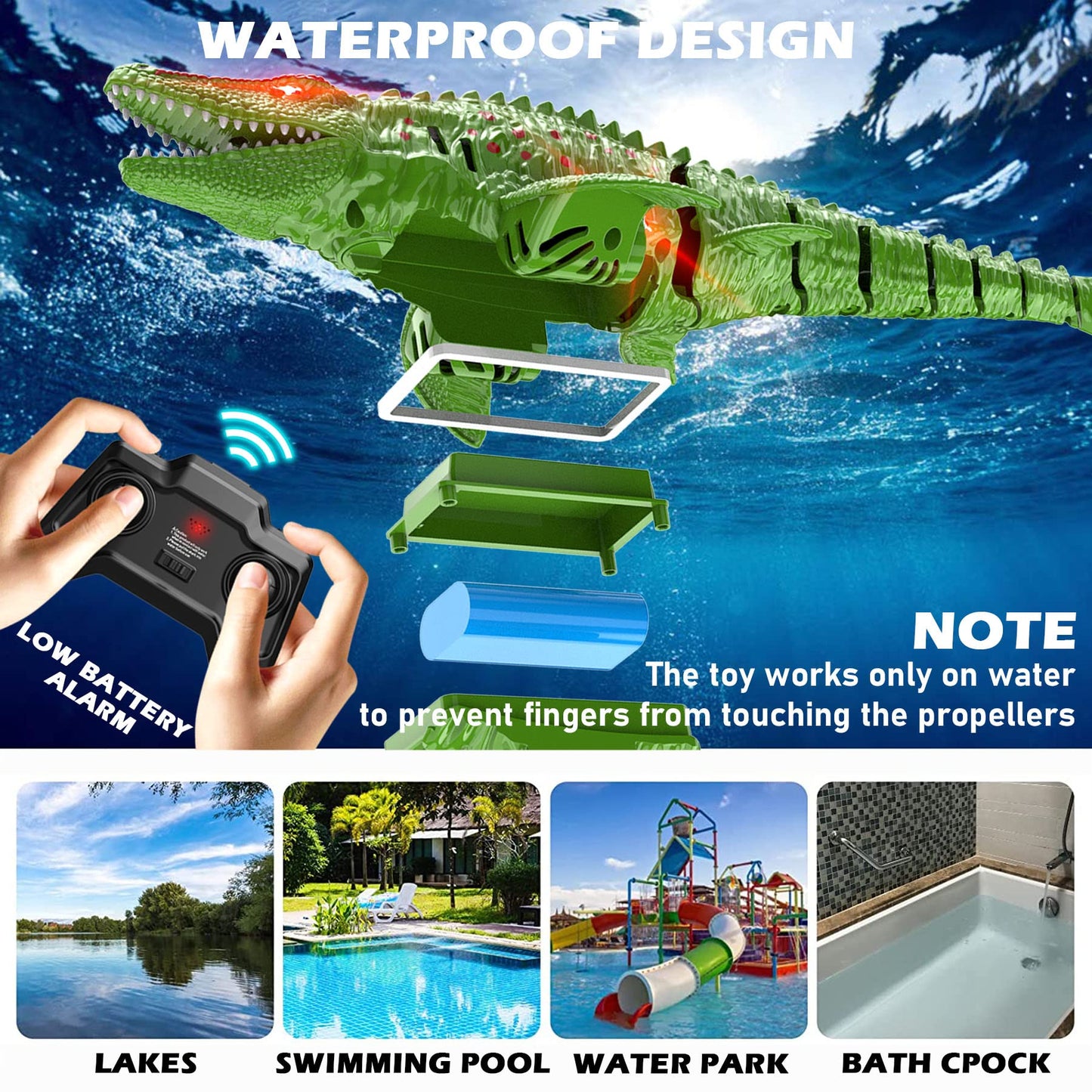 HScopter Remote Control Dinosaur, 2.4G Water Toys RC Boat with LED Lights Module Batteries Boat for Swimming Pool Lake Bathroom Bath Birthday Party Kids Boys Girls - Blue