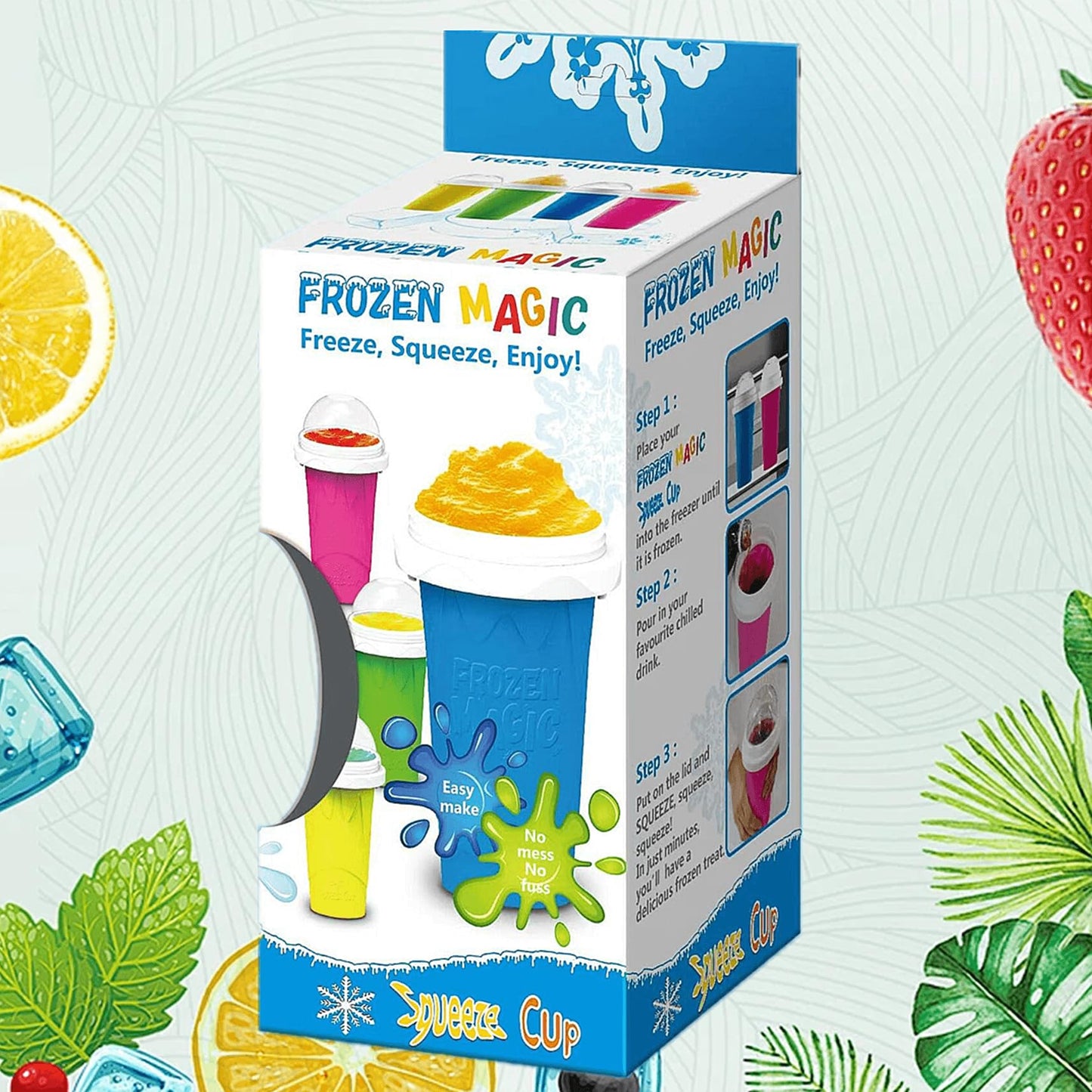 Slushie Cup, Slushy Maker Cup with Lid & Straw for Kids Friends Family, Portable Smoothie Squeeze Cup for Milk, Juices, and Ice Cream Make