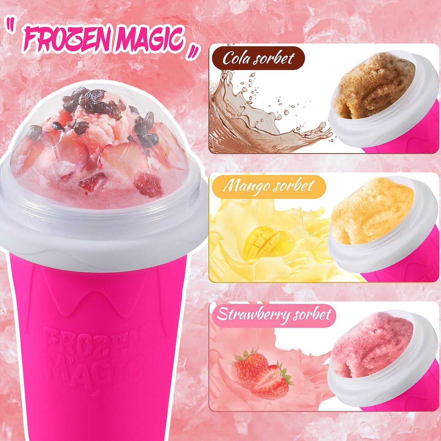 Slushie Cup, Slushy Maker Cup with Lid & Straw for Kids Friends Family, Portable Smoothie Squeeze Cup for Milk, Juices, and Ice Cream Make