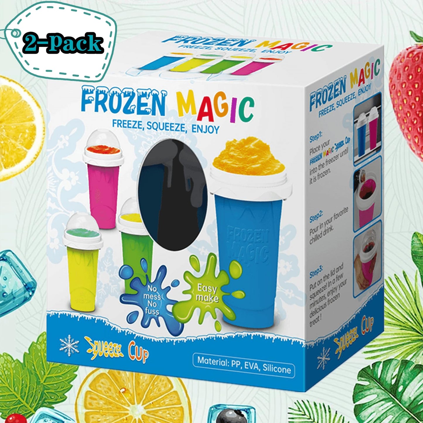Slushie Cup, Slushy Maker Cup with Lid & Straw for Kids Friends Family, Portable Smoothie Squeeze Cup for Milk, Juices, and Ice Cream Make