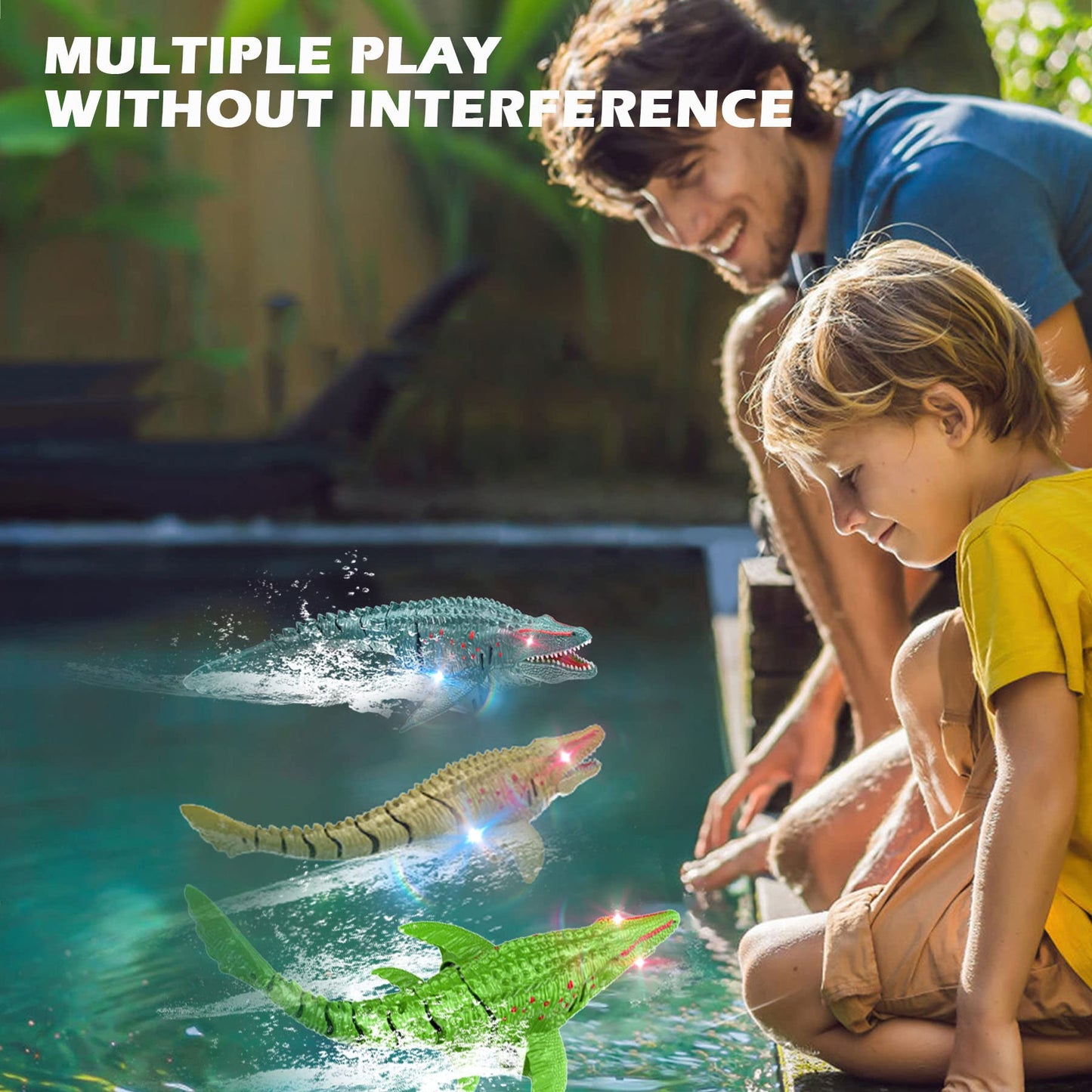HScopter Remote Control Dinosaur, 2.4G Water Toys RC Boat with LED Lights Module Batteries Boat for Swimming Pool Lake Bathroom Bath Birthday Party Kids Boys Girls - Blue