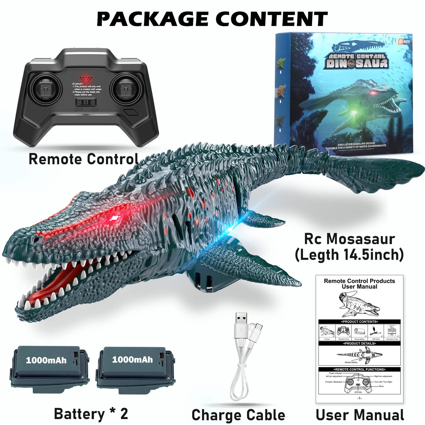 HScopter Remote Control Dinosaur, 2.4G Water Toys RC Boat with LED Lights Module Batteries Boat for Swimming Pool Lake Bathroom Bath Birthday Party Kids Boys Girls - Blue